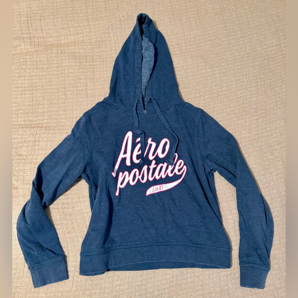 Woman’s Aeropostale Navy Hooded Sweatshirt. Large. Used